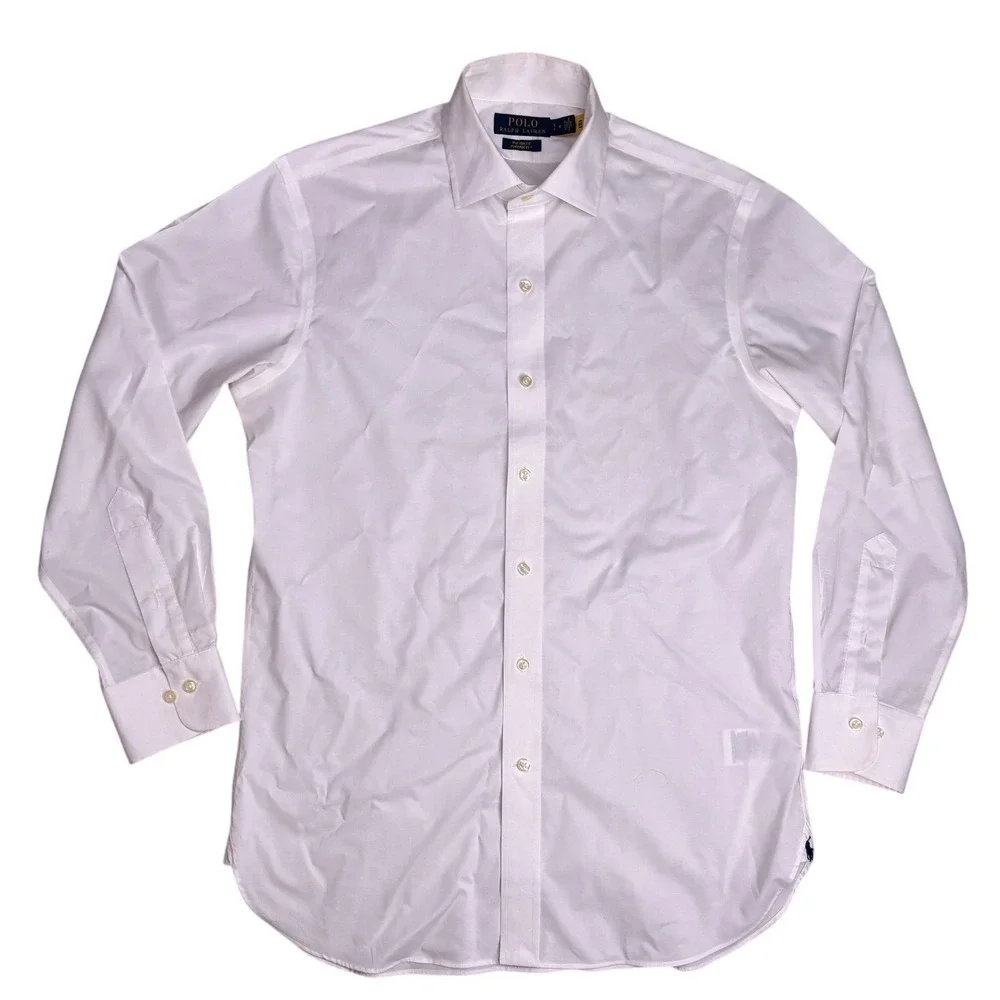 Polo Ralph Lauren Button Down Shirt Mens 15 White Custom Fit Purepress Cotton